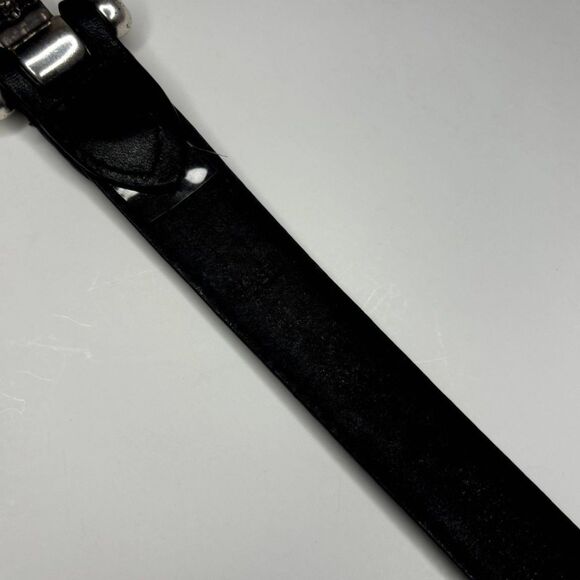 Apostrophe Black Leather Hook and Eye Boho Womens Belt Silver Stylish Designer - Picture 7 of 9